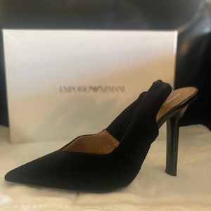 ALMOST NEW in BOX -Emporio Armani slingpumps slingbacks black velvet SZ 40